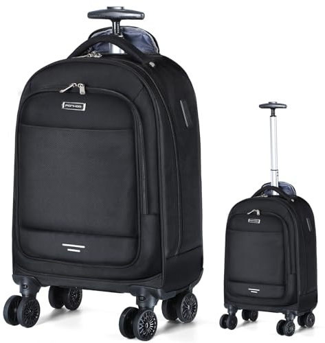 Ponhog Rucksack mit 4 Rollen 30L Trolley Reiserucksack Handgepäck Flugzeug Wasserdichter 15.6 Zoll LaptopRucksack Laptoptasche Kofferrucksack für Uni, Arbeit, Schwarz