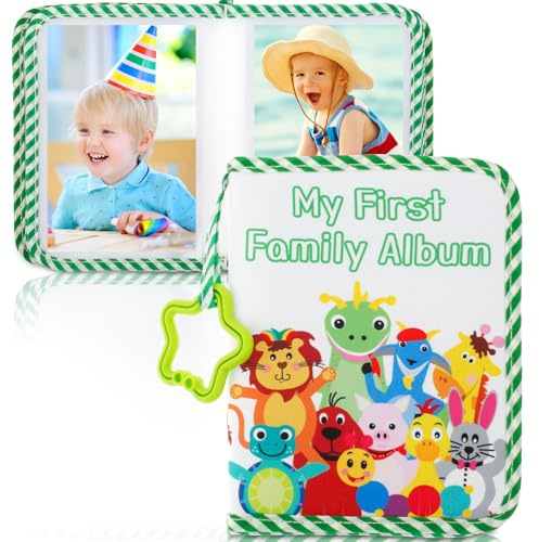 Baby Photo Album Baby Memory Book Soft Cloth Book Family First Year Memory Photo Book Album Cute My First Photo Book for Family Newborns Shower Party Favors(green)