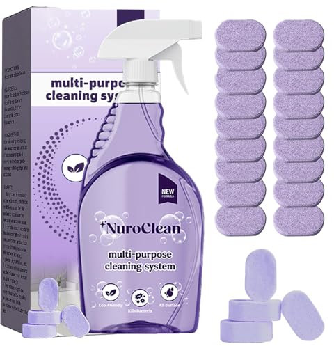 Nuroclean Spray, Nuroclean Cleaner, spray multiuso per la pulizia, il sistema di pulizia multiuso all-in-one con pastiglie di pulizia, detergente multi-superficie per la casa (1 bottiglia + 20 pezzi)