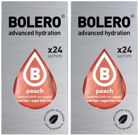 Generico Set Bolero Drink da 48 Bustine 3 grammi Peach (pesca) 3 gr Gusti Diversi alla Frutta Preparato Polvere Solubile Bevanda Fresca in Acqua,144 grammi dolcificato stevia,0.14 kilograms