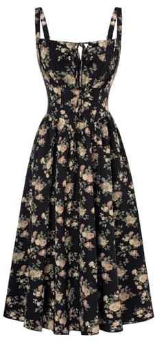 SCARLET DARKNESS Women Summer Dresses Casual Floral Beach Sundress A-Line Sleeveless Spaghetti Strap Victorian Milkmaid Corset Dress