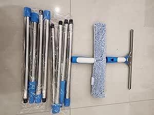 Mitclear Fensterreiniger Set mit Langem Griff(300cm), 2-in-1 Profi Fensterputzer mit Fensterwischer & Einwascher, Fensterabzieher für Bad, Dusche, Hohe Fenster, Glas, Spiegel und Auto Reinigung