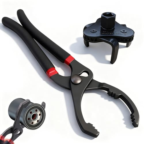 NEUSID Set di chiavi per filtro dell'olio, 2 pezzi, pinza per filtro dell'olio, 30 cm, universale, a 3 bracci, strumento per filtro dell'olio, per filtri di diametro 60 – 120 mm, per auto e moto