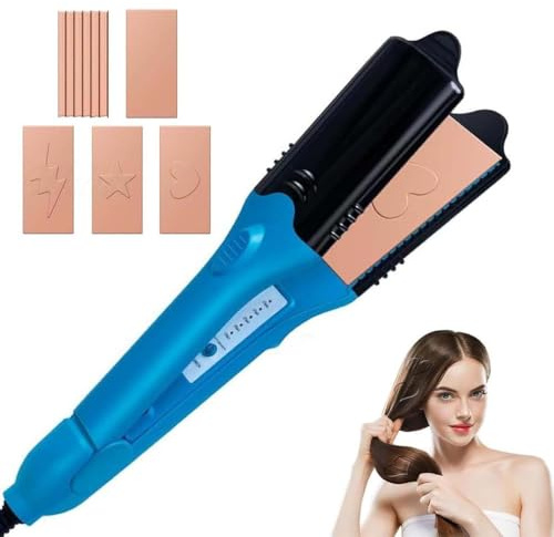 3D Hair Stamper Crimping Iron for Volume, Hair Straightener & 3D Image Imprinting Iron with 5 Different Plates, Perfect hot Tool for Hair Art or Festival Hair