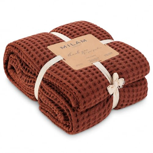 Milam London Mantas para Cama Tamaño King - Manta Sofa Grande - Colcha Algodón 100% - Plaid Cama - Plaid Sofa - Cubrecama Verano Blanket - 220 x 240 cm Terracota