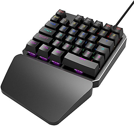 FELiCON Singola mano Mechanical Gaming tastiera 35 tasti rs-7 USB cablato colorato arcobaleno LED retroilluminato anti-ghosting gioco tastiere con poggiapolso per gamer PC portatile blu interruttore
