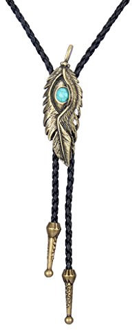 COOLLA Bolo Tie Adlerauge-Feder-Krawatte, Lederhalsband, Vintage-Stil, türkisfarbener Anhänger für Damen, Herren (Bronze), Leder, Türkis