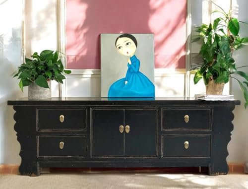 OPIUM OUTLET Chinesisches Lowboard Sideboard Kommode Schrank asiatisch orientalisch schwarz Shabby Chic Vintage Holz