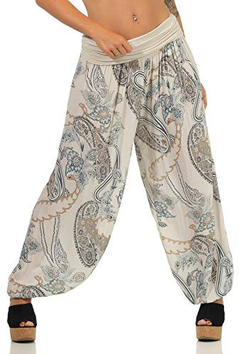 Malito Damen Aladinhose mit Print | Haremshose zum Tanzen | Pumphose zum Chillen - Freizeithose - Pluderhose 7185 (beige)