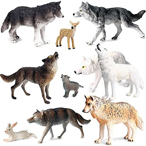 10Pcs, Figurines Playset, Wolf Figures Toys, Safari Animals Figures for Diorama, Crafts, Child Educational, Cake Décor