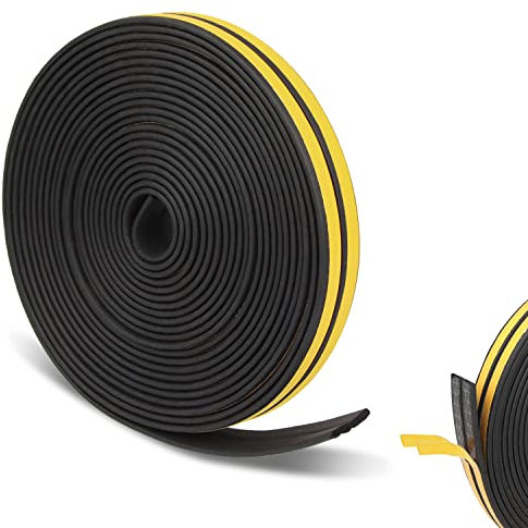Powmag Tür- und Fensterdichtleiste, Sealing Tape Self-adhesive, Fensterdichtung Selbstklebend 2mm, Total Length 12 m Rubber Sealing Strips, I-Type Tür- und Fensterdichtband (Schwarz)