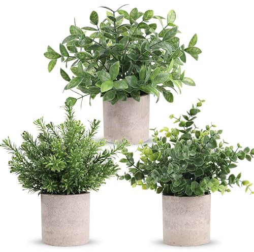 Der Rose 3 Pack Mini Potted Fake Plants Artificial Plastic Eucalyptus Plants Centerpieces for Table Home Office Desk Farmhouse Room Decor