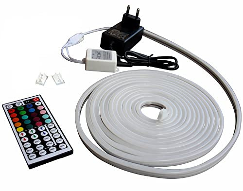 12V LED RGB Streifen mit 220V-240V Netzstecker Stripe Licht Unterbankbeleuchtung Saunabeleuchtung Bad Küche Saunalampe (Set mit Halteklammern, 2m - m/29,99€)