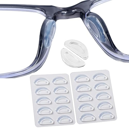 Eyeglass Nose Pads, Anti Slip Nose Pads for Glasses with Super Sticky Backing, Soft Silicone Adhesive Glasses Nose Pad (10 Clear Pairs)