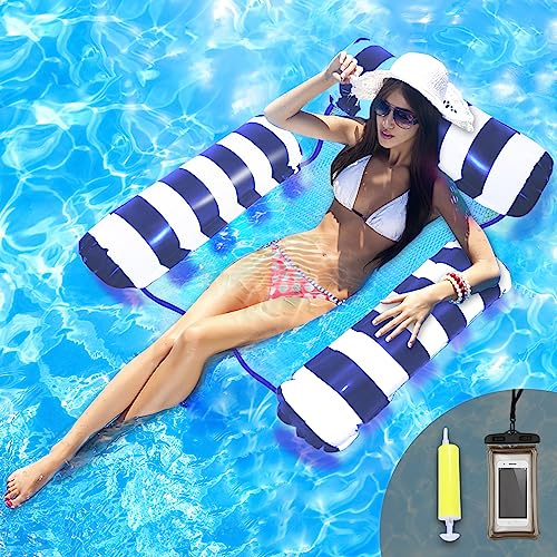 Pool Sitz Schwimmende Hängematte, WasserhängematteSpielzeuge Luftmatratze Pool Sessel Wassersitz Poolhängematten Liegematte für Erwachsene (Dunkelblau)