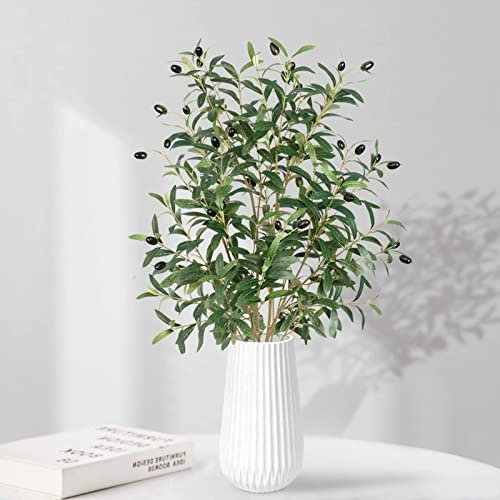 LOMOHOO 2 Pack Olive Branches Artificial Plants 75cm Olive Branches Stems Fake Plants Green Leaves Fruits Branch Leaves for Vase Bouquets Wedding Floral Arrangement, Greenery Decor (75cm-Olive-2PCS)
