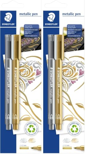 STAEDTLER 8323-S BK2 Metallic Marker Pens - Gold/Silver (Pack of 4)