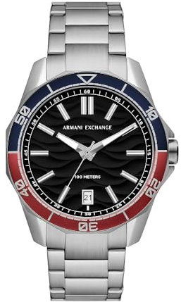 Armani Exchange Watch for Men, Quartz Movement and 44mm Case Size with Stainless Steel, Leather or Silicone Strap