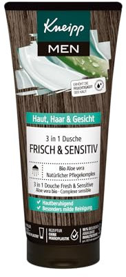 Kneipp MEN 3 in 1 Pflegedusche Sensitiv - Für Haut, Haar & Gesicht - Bio Aloe Vera - Hautberuhigendes Duscherlebnis - 200ml