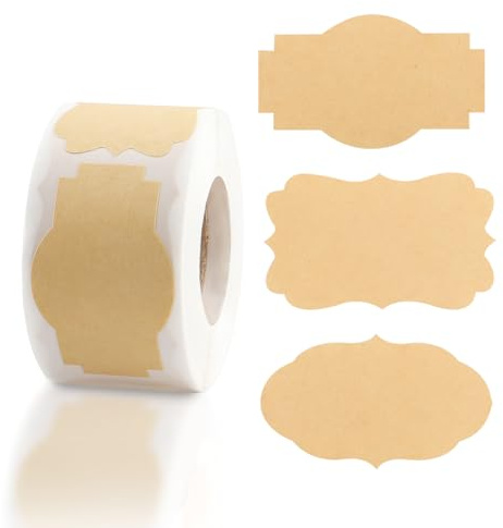 300 Pièces Etiquette Cadeau, 3cm x 5cm Etiketten Selbstklebend, Etiquette Cadeau Noel Autocollante pour Cosmétiques, Décorations Faites à La Main, Bouteilles et Pots, Artisanat(marron-4)