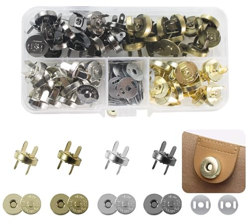 RichLuck 40 Sets magnetische Druckknöpfe, 14 mm Metall-Druckknöpfe, Verschluss-Set Kein Nähen,Magnetverschlüsse für Taschen, Geldbörsen, Leder (4 Farben)