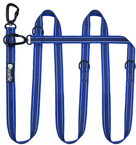 bluzelle Starke Hundeleine 3m für Große Hunde bis 100kg, Extra Robuste 360° Aluminium Karabiner-Haken, Gummierte Doppelleine für 2 Hunde, Verstellbare Freihand-Leine zum Umhängen, Farbe:Blau