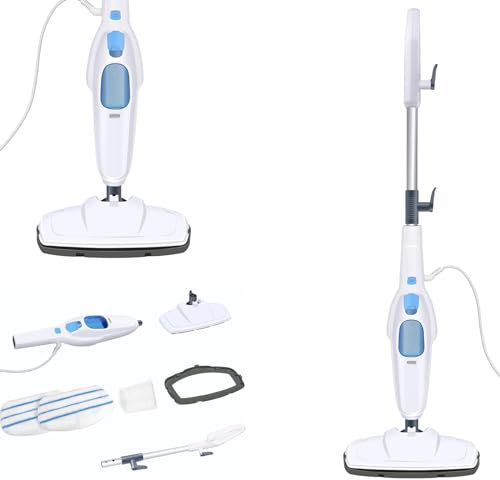 Pulitore a vapore e scopa a vapore, scopa a vapore 1500 W, riscaldamento rapido 20 secondi, pulitore a vapore, 400 ml, capacità dell'acqua, inclusi 2 tamponi lavabili, per pavimenti e tappezzeria