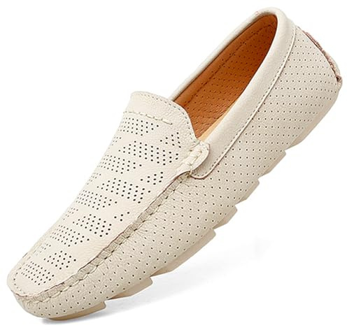 MINITOO pojkar vardagliga sommarskor dra på perforerade andningsbara Penny Loafers förare mockasiner YY006, BEIgE, 39.5 EU