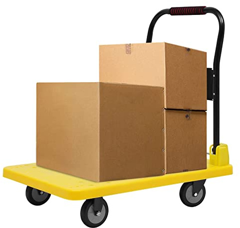 Susoso Transportvagn vikbar, stumbrytare vagn med skyddsbygel handvagn transportstöd upp till 400 kg lastkapacitet industriell plattformsvagn gul
