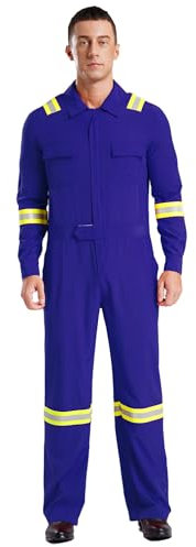 MSemis Herren Arbeitsoverall Mechanisch Jumpsuit Reflektierende Streifen Langarm Umlegekragen Schutzanzug Work Overall Blau XL