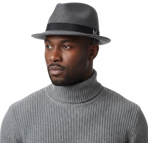 FREEBIRD99 - Sombrero plano de ala corta trilby con fieltro de lana 100% para hombres y mujeres, Gris Oscuro Chine, 7-7 1/4