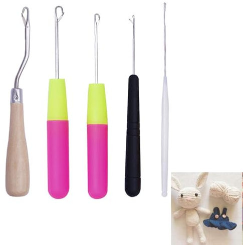 Häkelnadel Set,Latch Hook Kit,5 Größen Haarverlängerung Nadel, Bunte Knüpfnadel Haar Häkelnadel, Gebogene Microring Nadel Crochet Needle für Haarverlängerung oder Teppich Herstellung