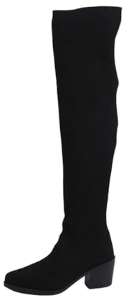 Overknees Stövlar dam med blockklack – knähöga stövlar mocka långa stövlar stretch slip-stövlar enfärgad eleganta damstövlar spets aftonskor klassiska stövlar