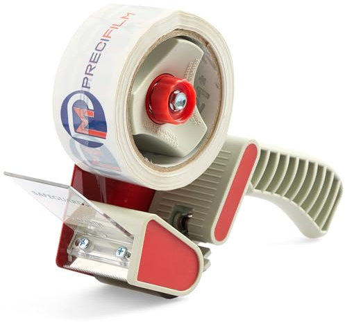 Precifilm Dispensador de Cinta Adhesiva - Precintadora Manual para Cinta de Embalaje - Celo Transparente de Embalar - Cinta Adhesiva Transparente y Color - Plástico, Roja (50 MM)