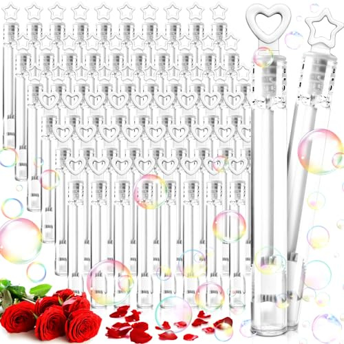 TEWWCEO 60 Flacons À Bulle De Savon Pour Mariage, Bulles De Savon Avec Poignée En Forme De Cœur Et D'étoile, Pour Un Anniversaire, Saint-Valentin, Fête