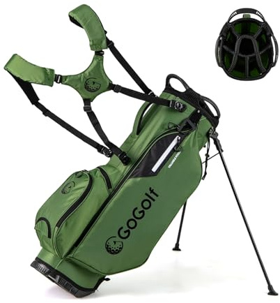 GYAMX Bolsa de Golf con Trípode, Bolsa de Soporte Profesional Golf con 8 Divisores, 5 Bolsillos con Cierre, Doble Correa Ajustable, Funda Impermeable, Unisex (Verde)