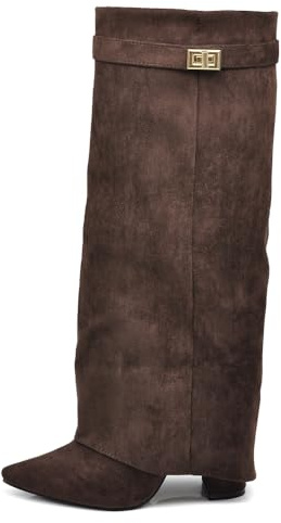 IF FASHION Stivali Alti al Ginocchio Punta a Punta Tacco Alto Gambale A Ghetta Stile Western Comodi e Chic 6885 Brown N.39