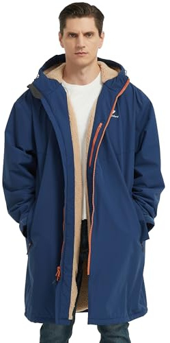 NORDIC OUTLAND Waterproof Winter Coat, Sherpa Lined Hooded Parka, Windproof Change Robe with 4 Pockets, Long Sleeve (US, Alpha, Large, Regular, Regular, Navy Blue)