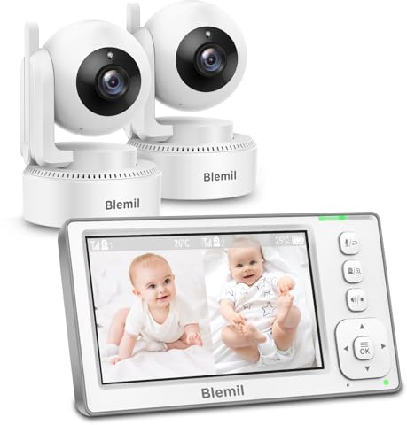 Blemil Upgrade Babyphone mit Kamera, 2 Kameras, 4,3 Zoll IPS, 29 Std
