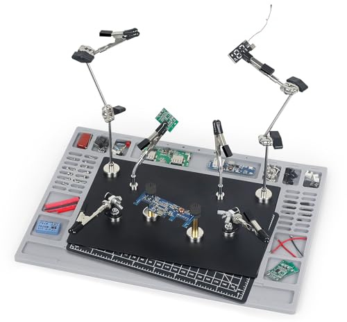 EOOKU Magnetic Helping Hands Soldering Station for PCB Repair, Large Base with Heat-Resistant Mat, 6 Flexible Arms, 2 Magnetic Posts – Professional Third Hand Tool for Electronics & DIY