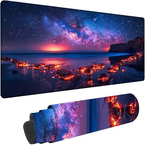 XXL musmatta 1200 x 600 x 3 mm, lila tvättbar spelmusmatta, stjärnhimmel musmatta skrivbordstillbehör, vattentät och halkfri musmatta för arbete kontor present herr w-3624