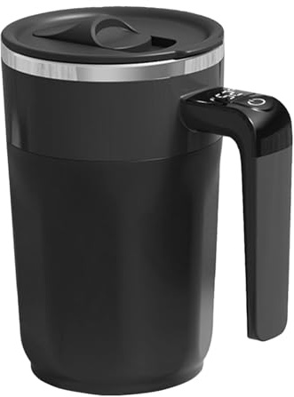 Återladdningsbar elektrisk självrörande mugg – LCD-termometer och temperaturdisplay | hållbar i rostfritt stål | för kaffe, te och mjölk, automatisk blandningsartikel