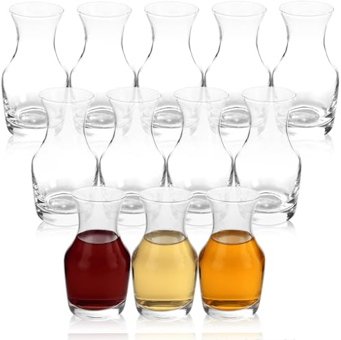 GBACHOOSE 12PCS Mini Wine Carafe Set 6oz Individual Serving Wine Decanter Small Wine Carafe for Restaurants Catering Events and Home Parties Professional Glass Juice and Wine Carafes
