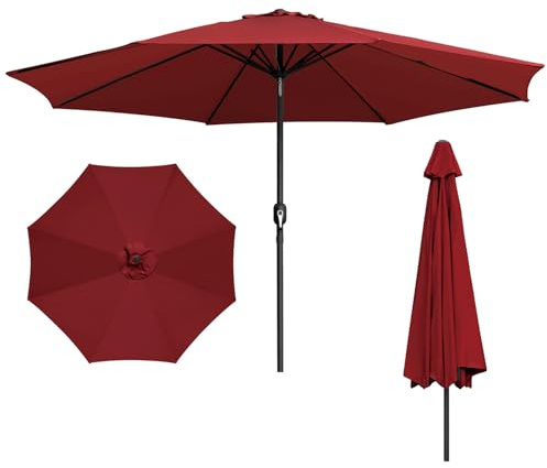 Tysobes Gartenschirm 350cm,160g/m² Polyestergewebe,Sonnenschirm mit Kurbe,UV50+,Ohne Sockel,Großer Kurbelschirm für Pools,Terrasse und Gärten,Rot