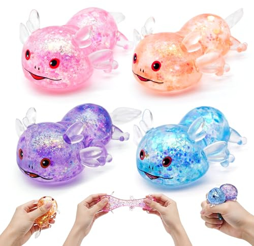 4 Pezzi Squeeze Giocattoli,Axolotl Squeeze Toy,Axolotl Squishy,Antistress Squeeze Toys,Squishy antistress,Palline antistress per adulti,Palline Giocattolo Anti-stress per Spremere e Rilassare