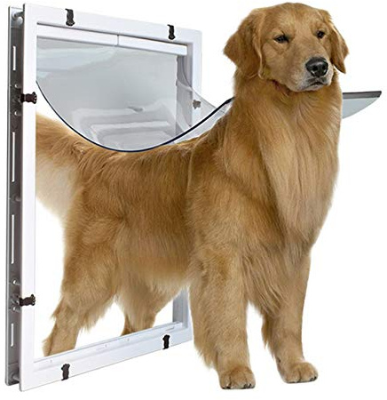Extra stor hundlucka 41,5x57,5 cm ABS-ram PVC-flik Dubbelsidig ingång Avtagbar baffel Passar trä-, metall- och glasdörrar Enkel montering Inomhus- och utomhuslösning för husdjur