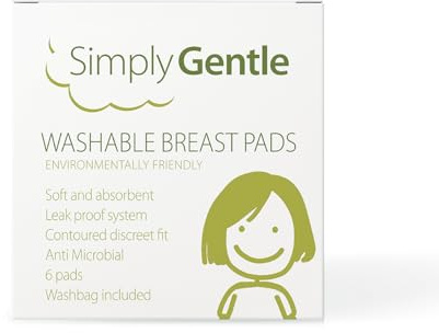 Simply Gentle Organic Reusable Breast Pads for Breastfeeding, Ultra Absorbent and Leak Proof, Soft Nursing Pads for Sensitive Skin, Maternity Essential, 6 Count