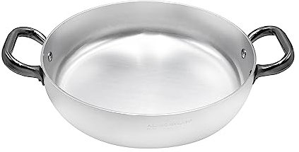 Pentole Agnelli Linea Alluminio 3 mm Professionale Tegame con Due Maniglie Inox, Argento, 50 cm