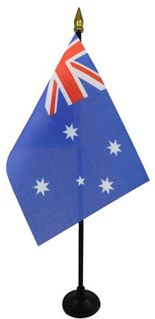 AZ FLAG - Australia Table Flag 4'' x 6'' - Australian Mini Desk Flag 100% Polyester 15 x 10 cm - Office Mini Banner with 10'' Pole - Golden Spear
