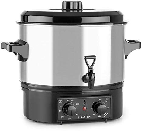 Klarstein Biggie - Olla eléctrica pasteurizadora, Potencia 2000 W, Temperatura regulable 30-100°, Temporizador máx. 120 min, 2 asas, Acero inoxidable, Capacidad 16 L, Plateado